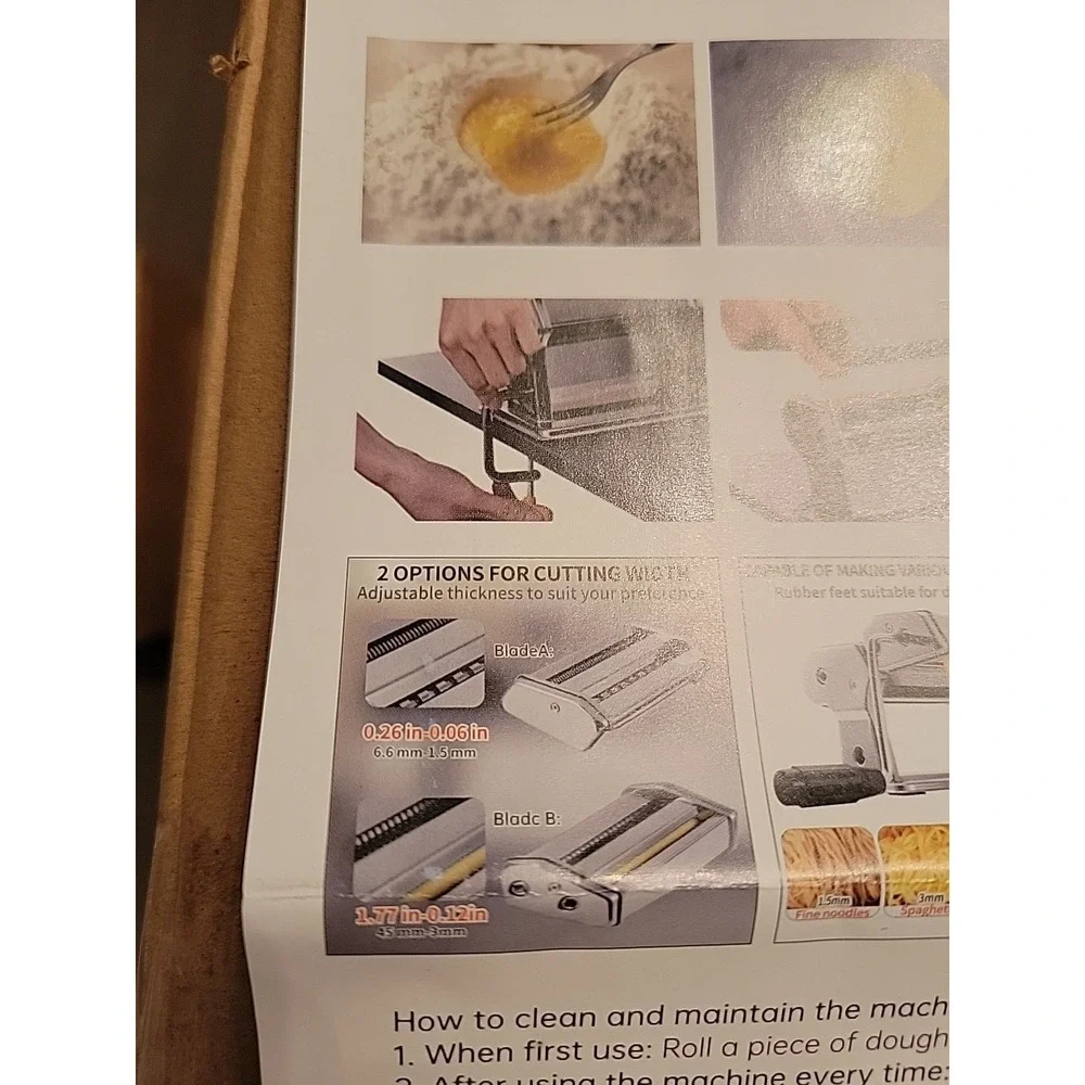 Pasta Machine with Cutter and Hand Crank, Yable Clamp 2‎ Blades Choices
